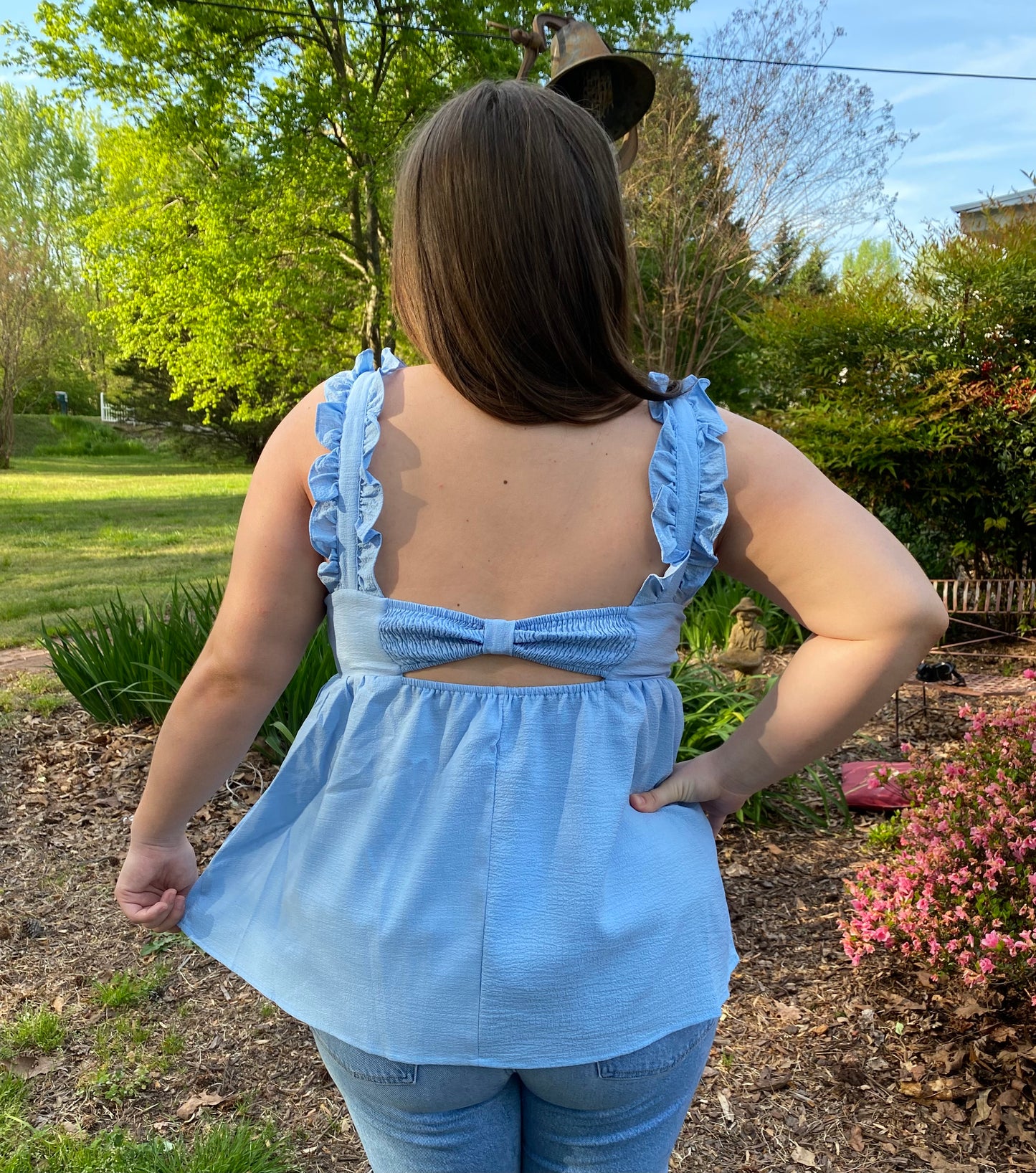 Blue Ruffle Sleeve Tank